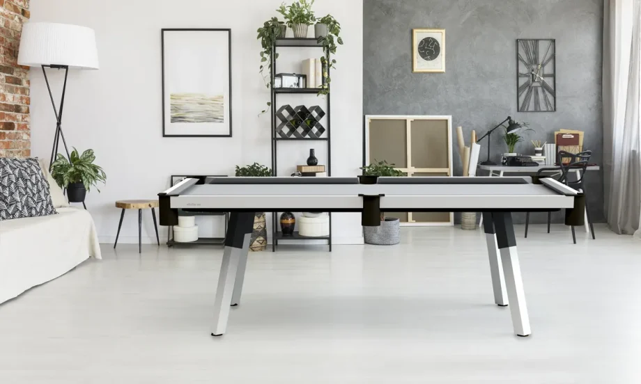 Mesa de billar Naked en acabado blanco lacado, estilo moderno — fabricada por El Billar en Móstoles (Madrid)